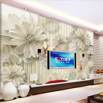 

Papel De Parede 3D Paisagem European Style 3D Stereoscopic Jewelry Diamond Flower Wallpaper Living Room Luxury Home Decor Murals
