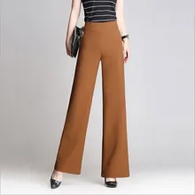 Большие размеры женские деловые штаны с высокой талией Весна Лето Осень Прямые брюки-клеш женские тонкие широкие брюки черный хаки