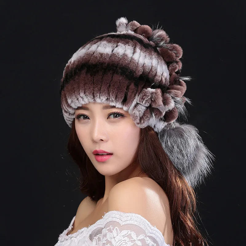 HSPL зимние шапки для женщин натуральный мех кролика Рекс зимние шапки для леди модные меховые шапки Теплые шапки бини женский головной убор Bone
