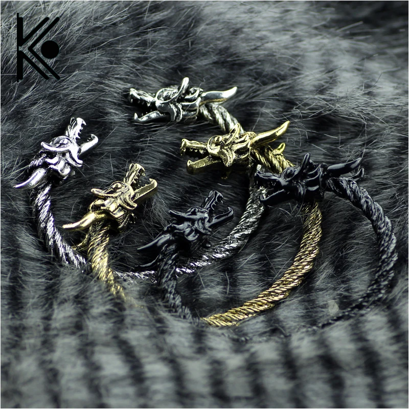 

Large Viking Wolf Head Solid Hand Crafted Silver Pewter Bracelet Bangle Wolf series dragon's bracelet vikings jewelry