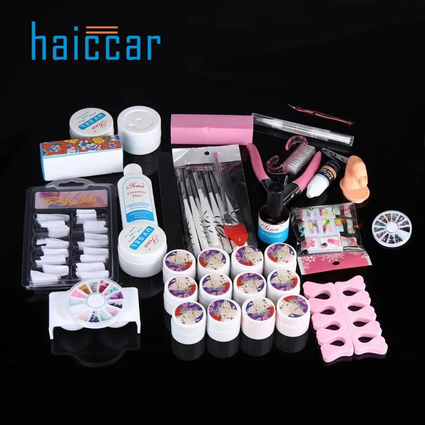 

2017 Hot Pro Full 36W White Cure Lamp Dryer + 12 Color UV Gel Nail Art Tools Set Kit Ju 17