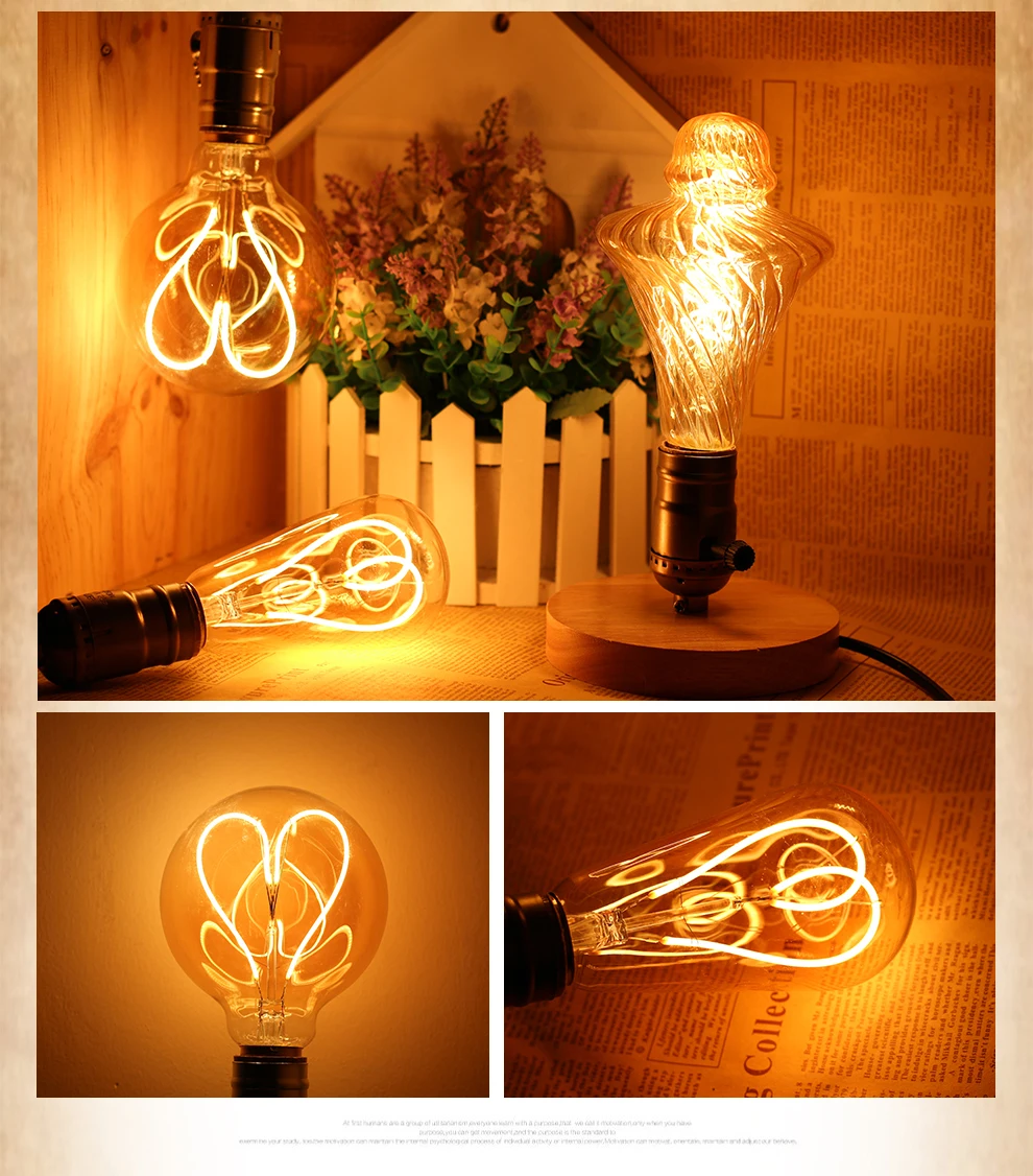 Винтажная лампа Эдисона E27 4 Вт 220 В яркий светильник накаливания энергосберегающая Ретро лампа Эдисона для украшения дома