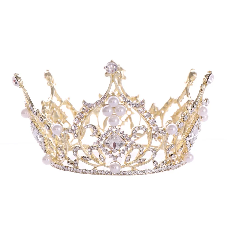 Comprar FORSEVEN perla novia Tiaras gran círculo completo strass corona pelo joyería tocado diadema mujeres boda accesorios para el cabello JL