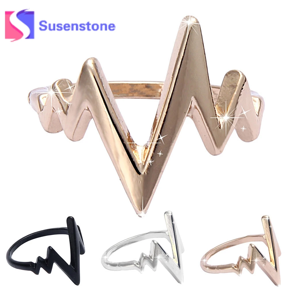 

2018 Hot Simple Heartbeat Ring for Women Silver Gold Black Creative Finger Rings Wholesale Female Charm All-match Jewelry Cheap