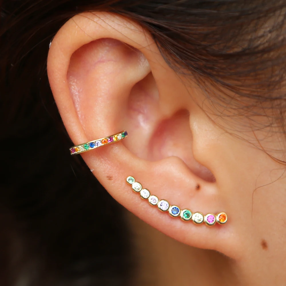 Us 8 09 10 Off Colorful Cz Climber Earring Curved Long Bar Studs Clic Simple Multi Piercing Look 925 Sterling Silver Fashion Ear Jewelry In Stud