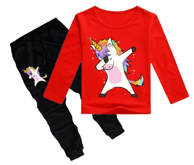 Детская демисезонная Одежда для мальчиков и девочек с изображением единорога, спортивный костюм для детей 2-12 лет, футболка+ штаны, пижамный комплект из 2 предметов - Цвет: style 13