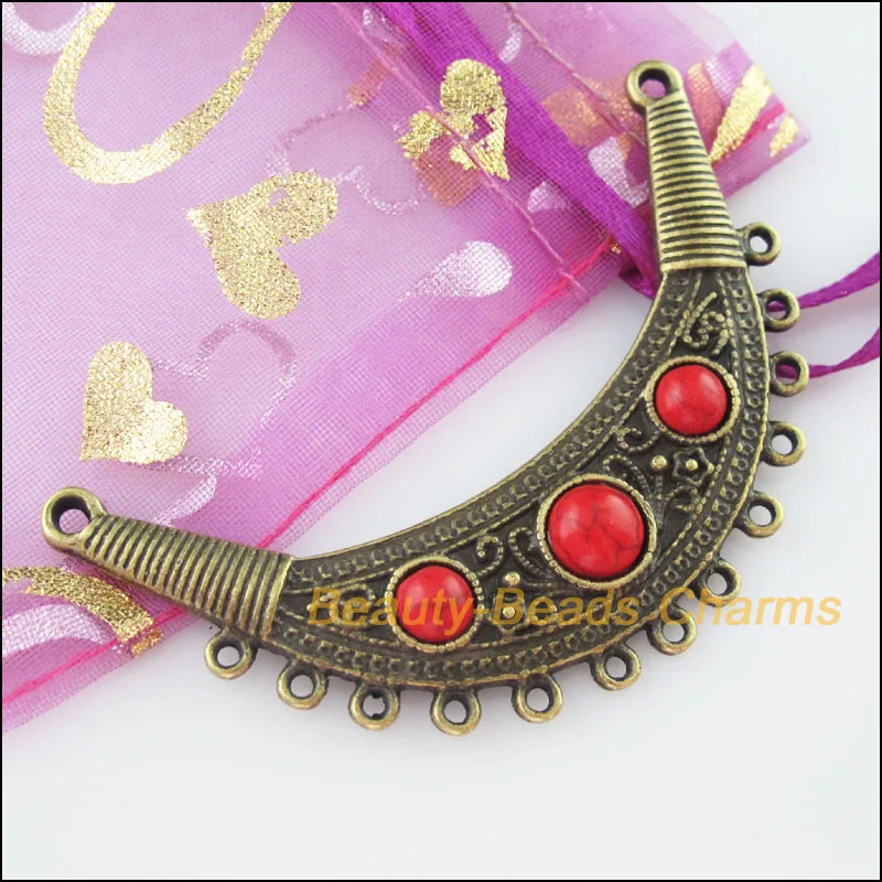 

New 1Pc Retro Antiqued Bronze Moon Red Charms Pendants Connectors 40x67.5mm