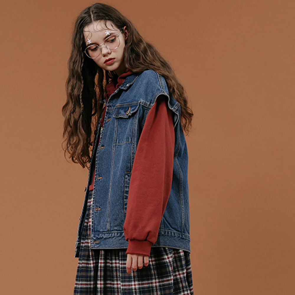 Manteau Et En Two Épais Chaud Décontractée 2018 Dame Patchwork Gilet Deux Veste pièces Outwear Manteau Denim Printemps Court Femmes Pcs Nouvelle Vestes wRqv8F7