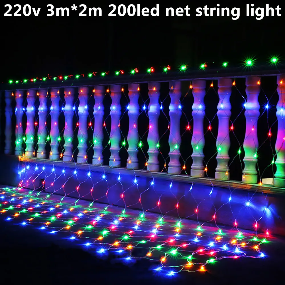 

220v EU plug 3m*2m 200led wedding party decoration led net string light multi color 8 displays net christmas light outdoor