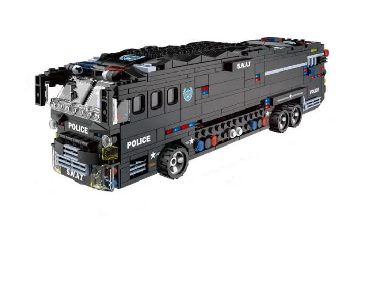 Масштабная полицейская Военная оружие Модель автобуса спецназ команда строительные блоки кирпичи игрушки подарок для детей