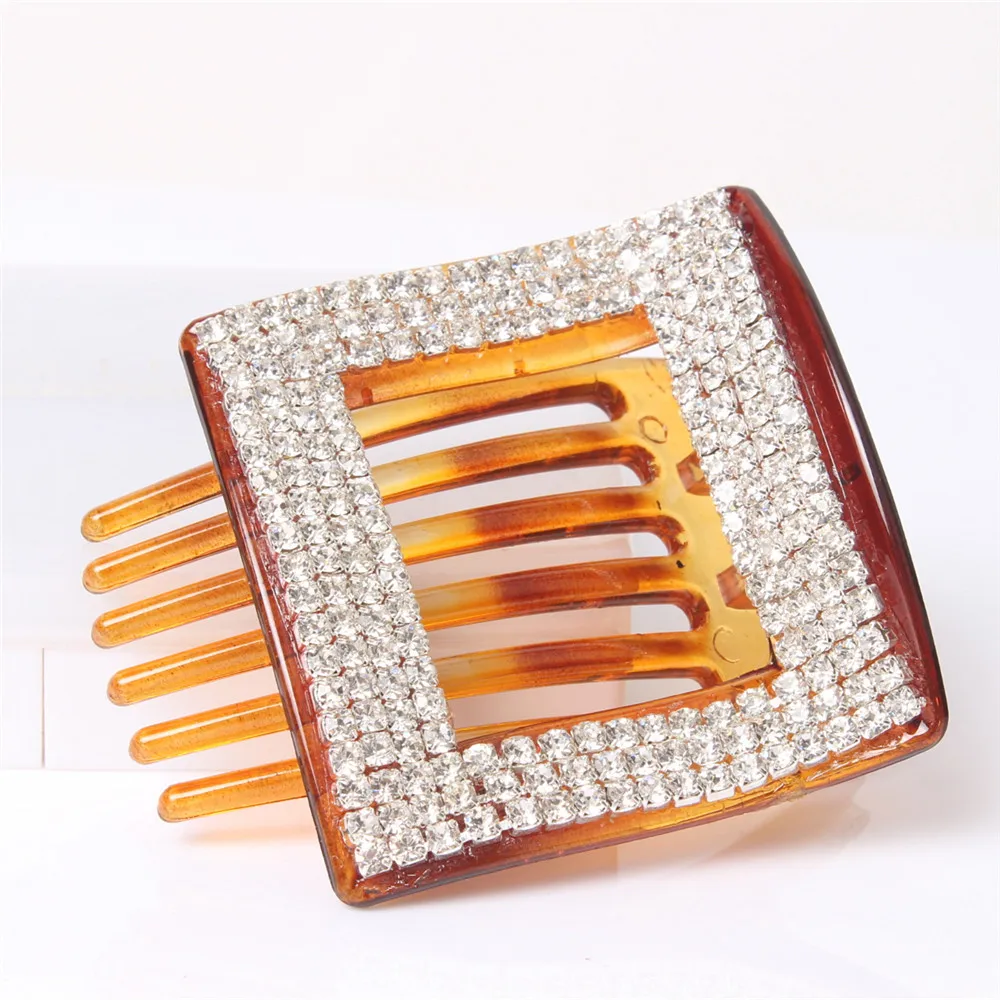 

Ab White Rhinestone Crystal Hair Pins Rhombus Plastic Dish Hair Clip Claw Medium Side Slide-in Hair Claw Black Brown AB03