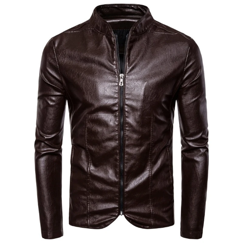 Демисезонный кожаная куртка Для мужчин новый Slim Fit мотоциклетная кожаная куртка Повседневное из искусственной кожи искусственная (-ый)