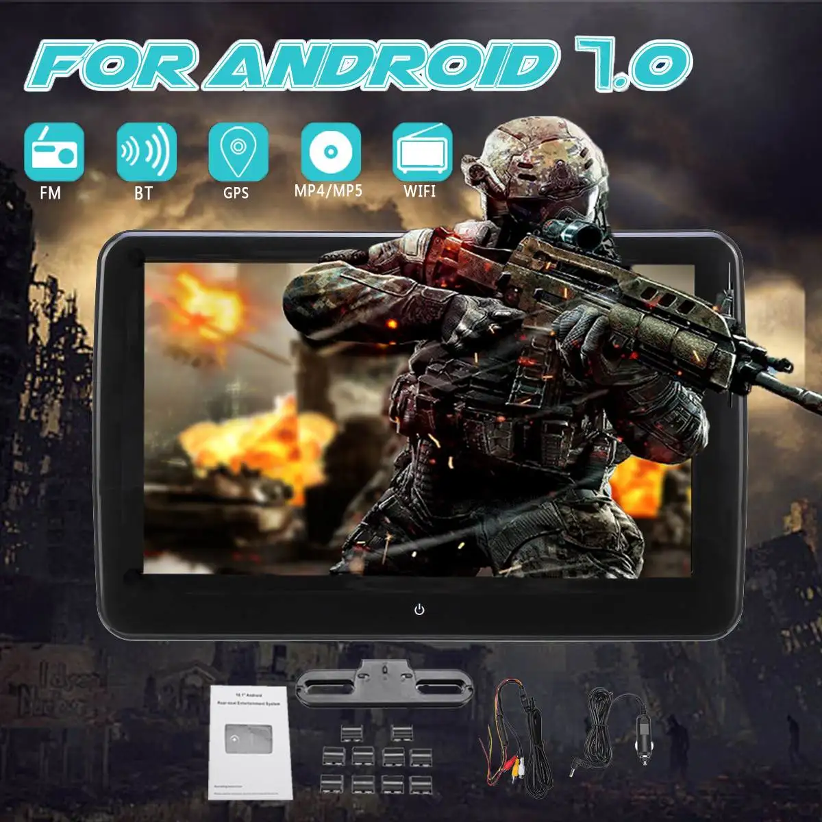 

for Android 7.0 Car Headrest Monitor 1024*600 HD with Touch Screen WIFI bluetooth USB/SD/HDMI/FM Rear-Seat Entertainment player