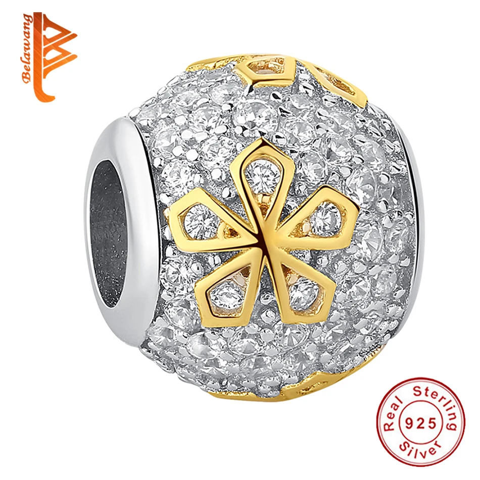 

2019 New Luxury Real 925 Sterling Silver Bead Gold Color Flower Charm fit Charm Bracelets DIY Original Silver Jewelry