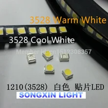 500 шт./лот 3528 SMD светодиодный Диод Супер яркий 1210 теплый белый/холодный белый каждый 250 шт. 3528 Белый 2x250 = 500 шт 3528 WW/CW