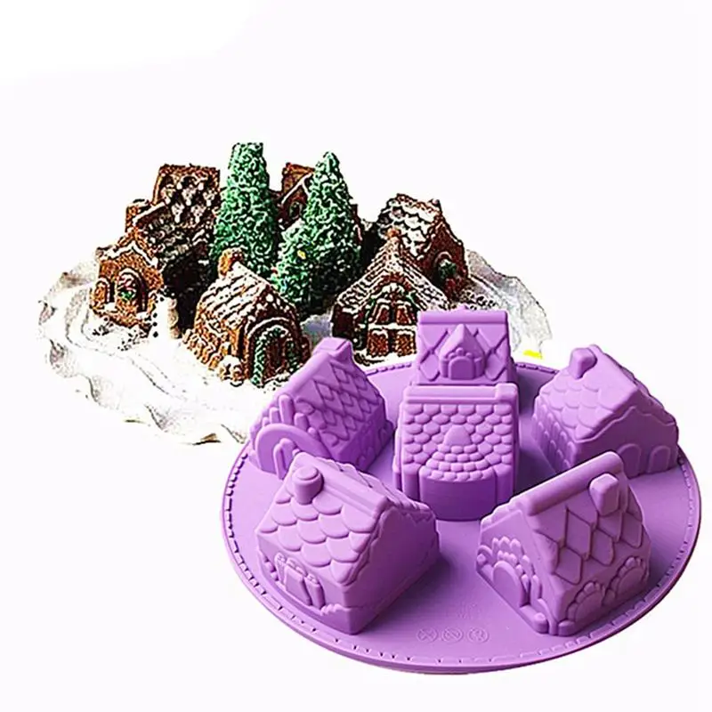 Small House Cake Mold Silicone Christmas 6 House Chiffon Cake Mold DIY