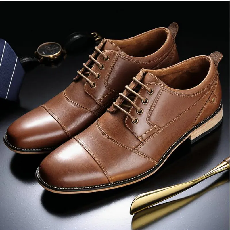 Genuine Leather Lace-up New Men Dress shoes formal shoes men's Handmade business shoes wedding shoes Big Size 50 A51-94