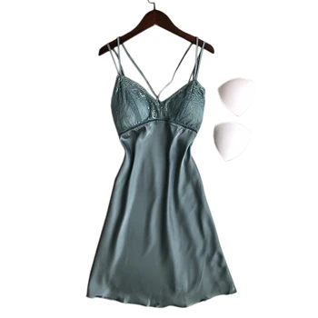 

Satins silks V-neck sexy nighties women night sleep spaghetti strap korean nightgown summer dress womne night gown