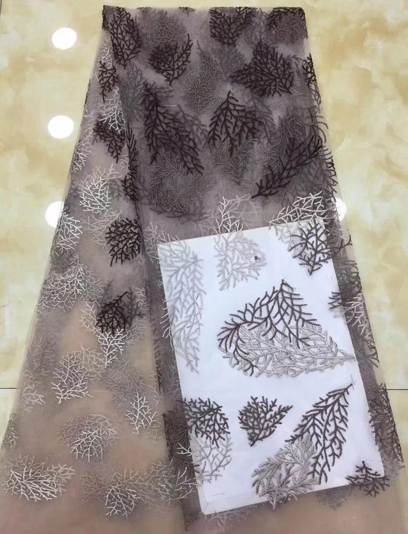 

Free shipping (5yards/pc) high quality brown color French net lace fabric embroidered tulle lace fabric for party dress FZZ111