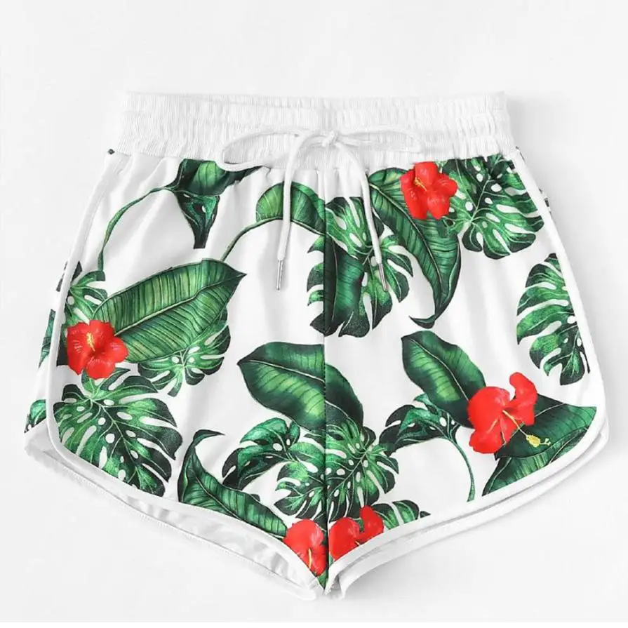 Women Print Bandage Loose Hot Pants Lady Summer Beach Shorts 0704 - Цвет: Green