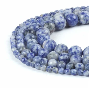 

New White Dot Blue Veins Sodalite Beads Faceted Round Gemstone Bead For Bracelet 4/6/8/10mm For Handmade Jewelry Material