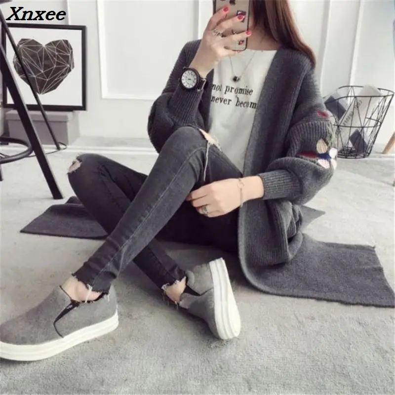 Long Sleeve Cardigans Sweater Women 2018 Autumn Winter Fashion New  Long Knitted Female Cartoon Cardigan Sweaters Women Coat