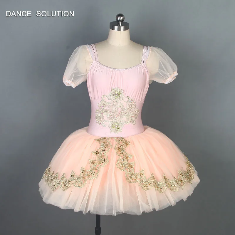 Балетная пачка с пышными рукавами, предпорционный танцевальный костюм для балета, пачка для девочек и женщин персикового цвета, балетные пачки BLL060