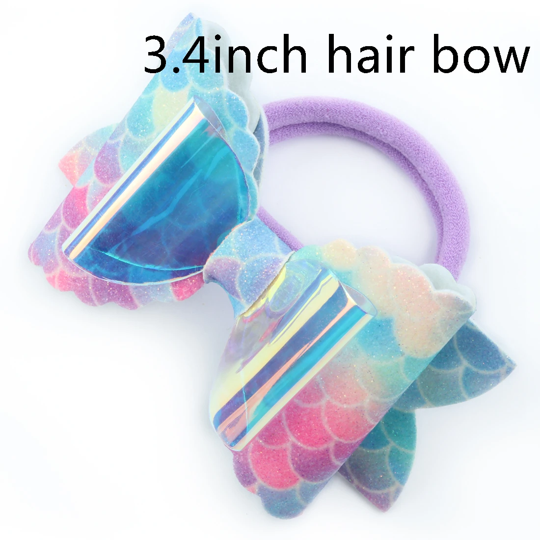 1 PC Child Hair Bow Tie Elastic Hair Band Glitter Hairbow Rope Rainbow Sequin Sparkly 3 Inch Bows Mermaid Girls Sweet Headwear - Цвет: mermaid pvc-4