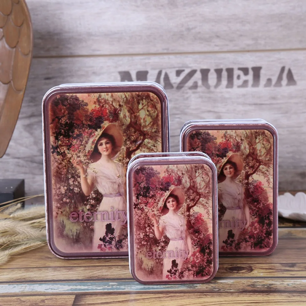 

Free Shipping!3pcs/set European Style Beautiful Lady Cookie Box Candy Storage Tin Storage Case Food Container Creative Gift