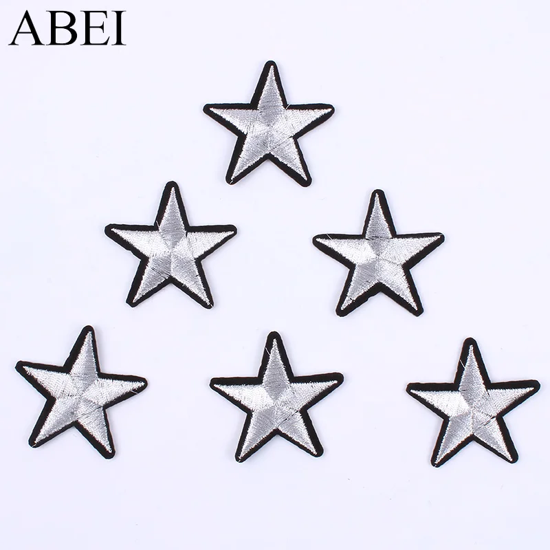 

20pcs/lot Embroidered Silver Star Sticker DIY Fabric Appliques Iron On Jeans Patch Sew On Garment Motif Badge Handmade Patchwork
