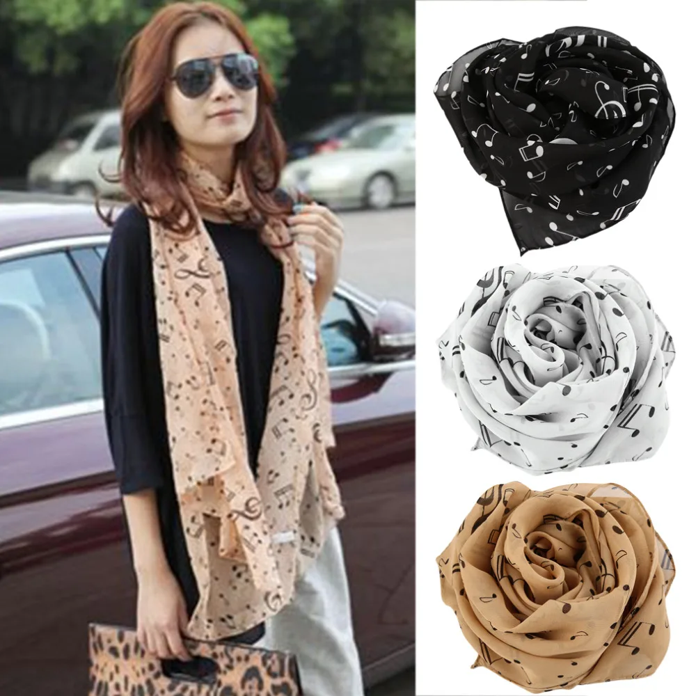 

New Fashion Musical Note Chiffon Scarves Women's Scarf Shawl Long Stoles Spring Muffler Chiffon Infinity Scarf New Hot Selling