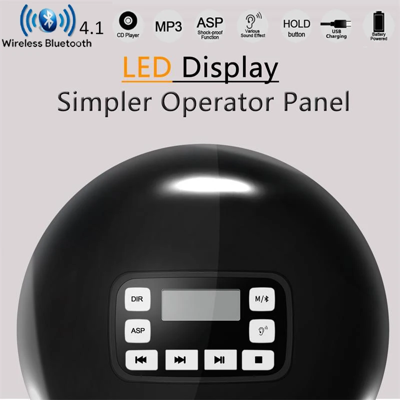 

2019 Bluetooth4.1 Portable CD Player with LED Display Jack Anti-Skip Protection Anti-Shock Personal CD Music Disc Player HOTT