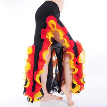 

BellyDance Clothing Fishtail Style Contrast Color Long Wrap Skirt Side Split Elastic Waist Belly Dance Skirt Slim