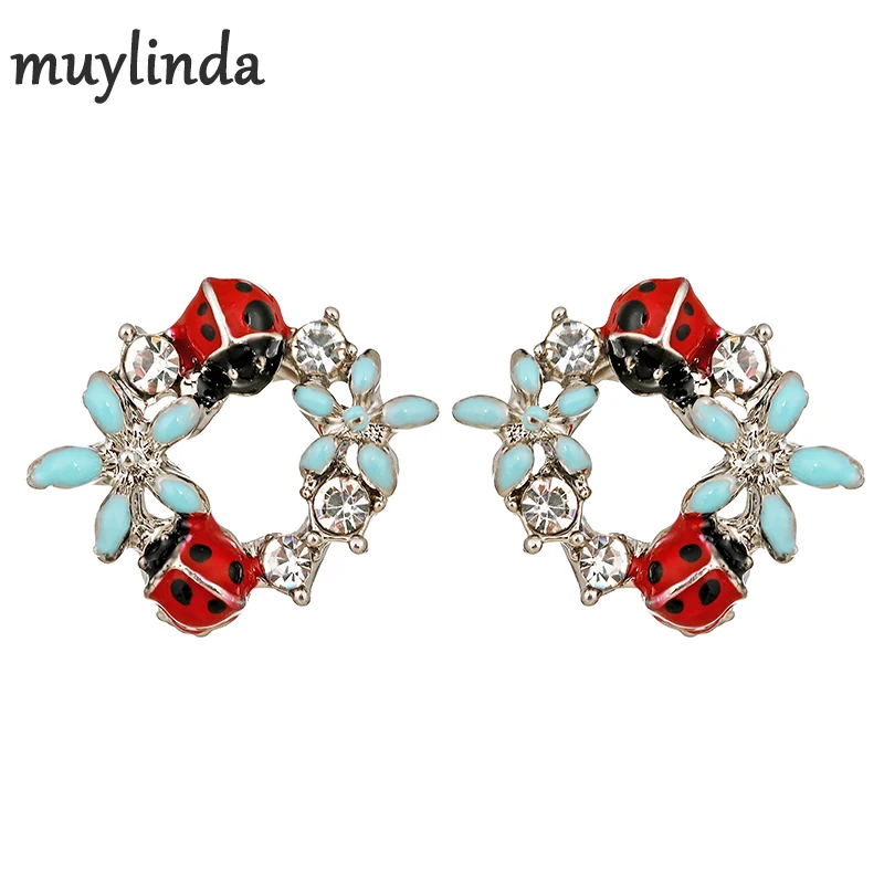 Muylinda насекомое с эмалевым покрытием для женщин серьги-гвоздики цветок чудесная Божья коровка серьги-гвоздики