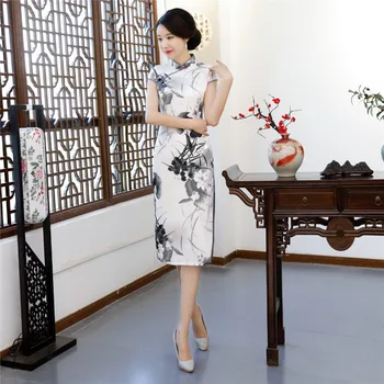 

Shanghai Story 2018 Ladies's Folk Style Dress Chinese Cheongsam For Women White Qipao Dresses