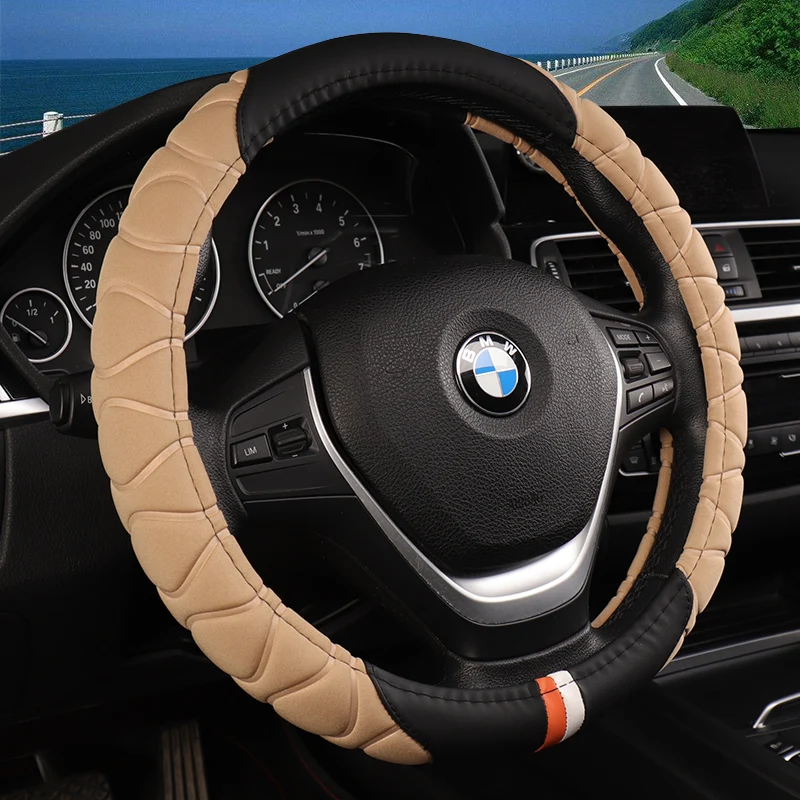

KKYSYELVA 1pcs Winter Car steering wheel cover Warm Plush Steering-wheel Protector Cover 38cm Interior Accessories