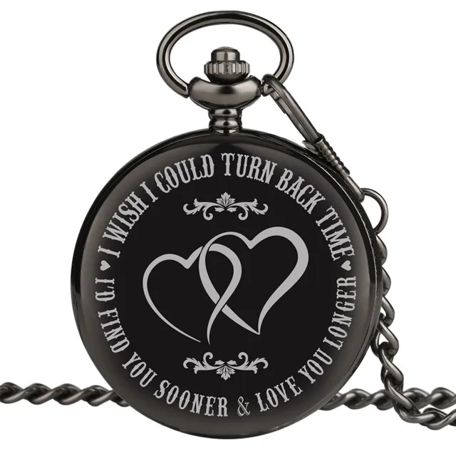 I WISH I COULD TURN BACK TIME Theme Retro Black Smooth Quartz Pocket Watch Engra I WISH I COULD TURN BACK TIME Theme Retro Black Smooth Quartz Pocket Watch Engra