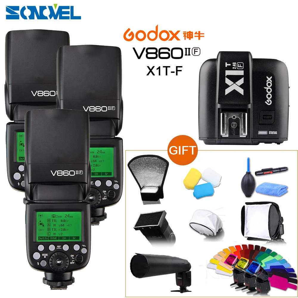 3x Godox Винг v860ii-f Камера flash + x1t-f передатчик TTL HSS 1/8000 Li-Ion Батарея Вспышка Speedlite для Fujifilm Fuji x-e3 x-E2
