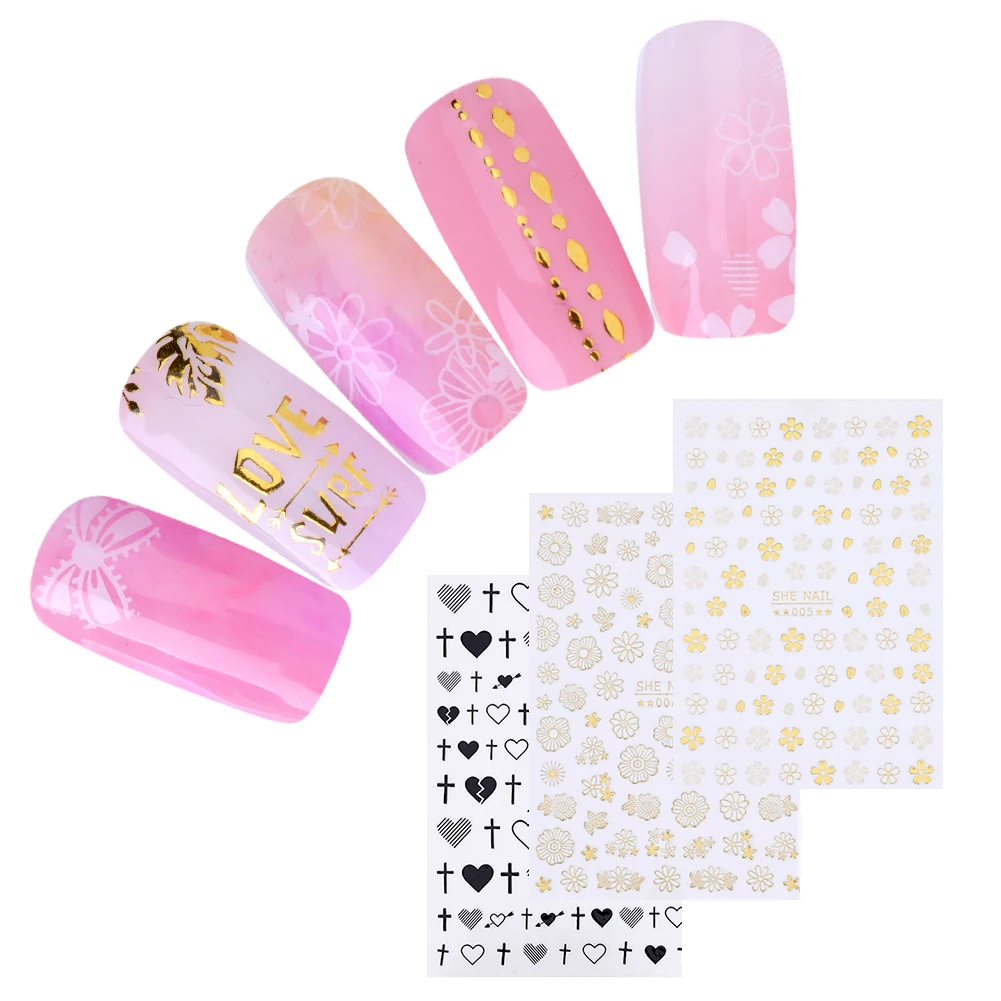 

3D Nail Sticker Transfer Self Adhesive Stickers Geometric Heart Bow Flower Nail Art Decorations DIY