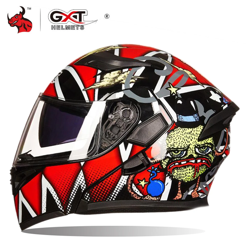 

GXT Motorcycle Helmet Flip Up moto helmet men Motocross Riding Helmet Capacete Da Motocicleta Cascos Moto Casque Doublel Lens