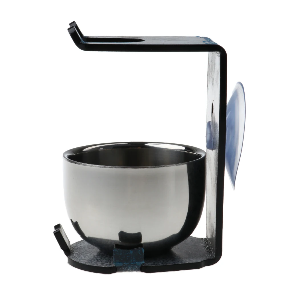Stability Suction Acrylic Stand Safety Male Shaver Holder Kit + Stainless Steel Shaving Soap Bowl Shave Cup Set