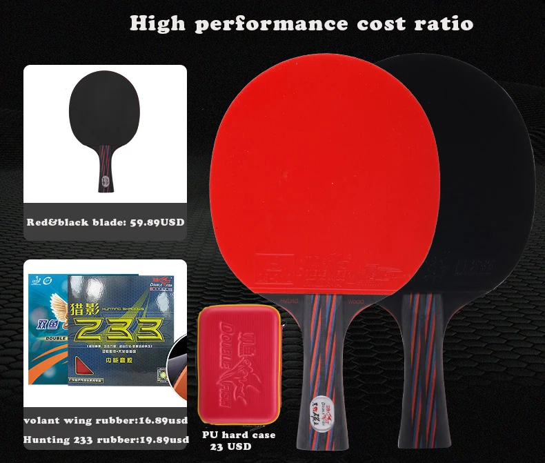2 ракетки 1 ракетки случае новый двойной рыба красный-черный углеродного волокна Настольный теннис ракетка paddle ITTF утвержден резиновые