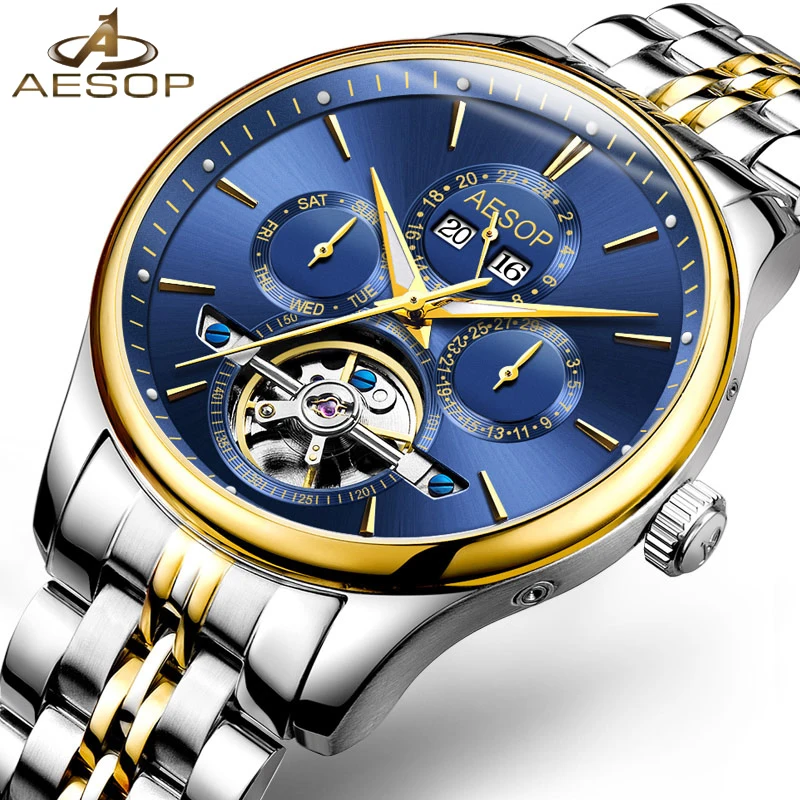 

Mens Watches Top Brand Luxury Aesop Men Military Sport Wristwatch Automatic Mechanical Tourbillon Watch relogio masculino 2018