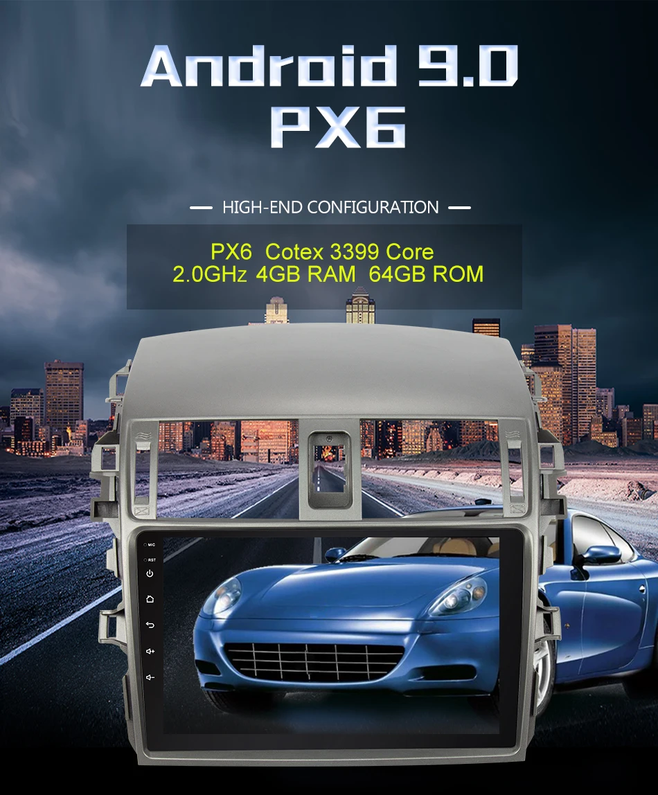Clearance Eunavi 4G+64G  6 core android 9.0 car dvd for Toyota Corolla E140/150  2007-2011 multimedia car radio gps navi PX6 Radio WIF 2