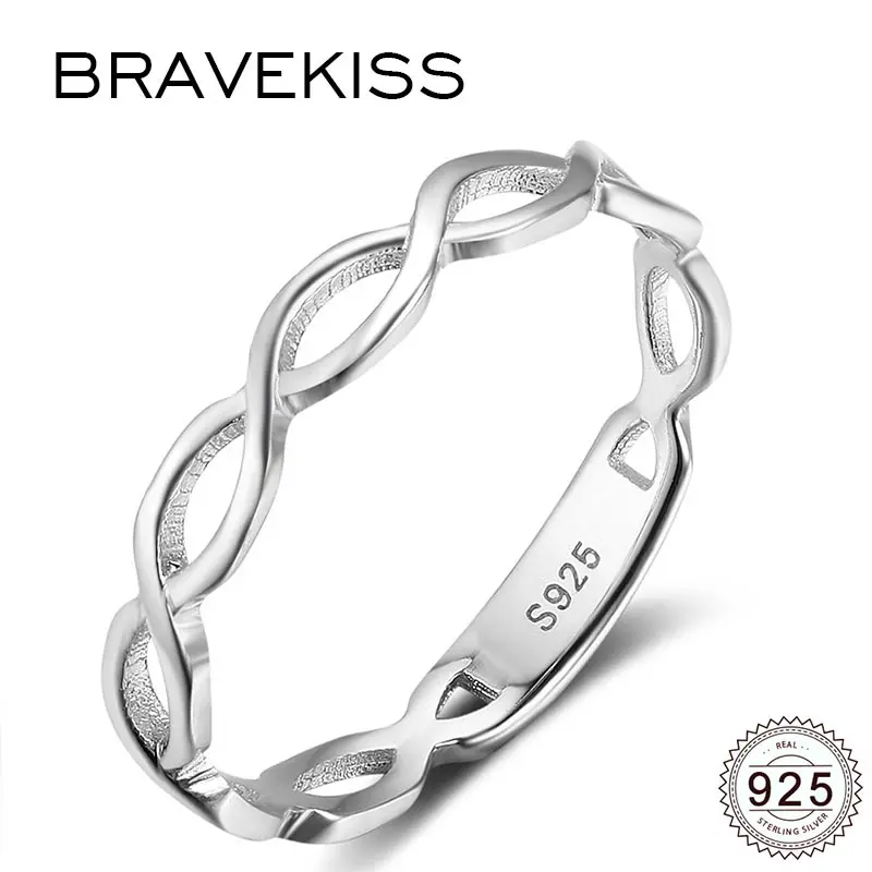 

BRAVEKISS 2019 Braided 925 Sterling Silver Rings For Women Girls Hollow Twist Cross Infinity Ring Wedding Party Jewelry BLR0469