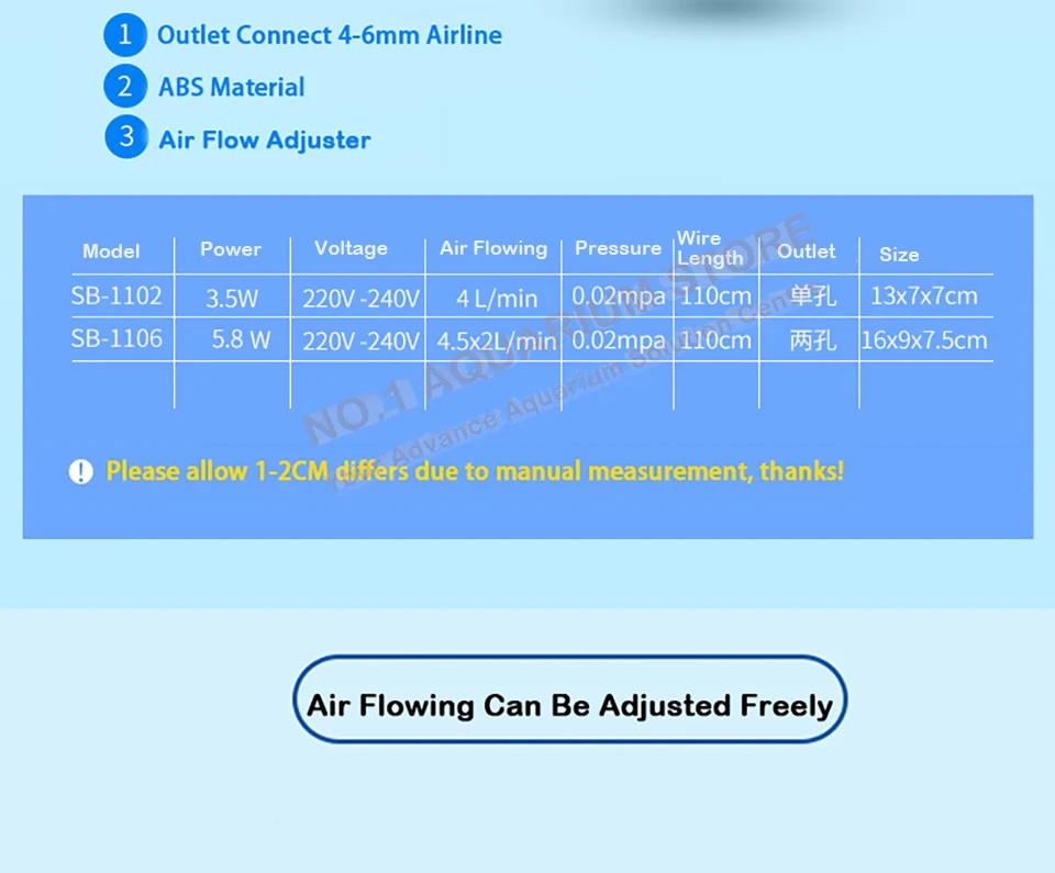 SOBO тихий аквариум воздушный насос кислородный пруд аэратор воды аквариум SB-1102 SB-1106 3,5 Вт/5,8 Вт авторизованный дилер