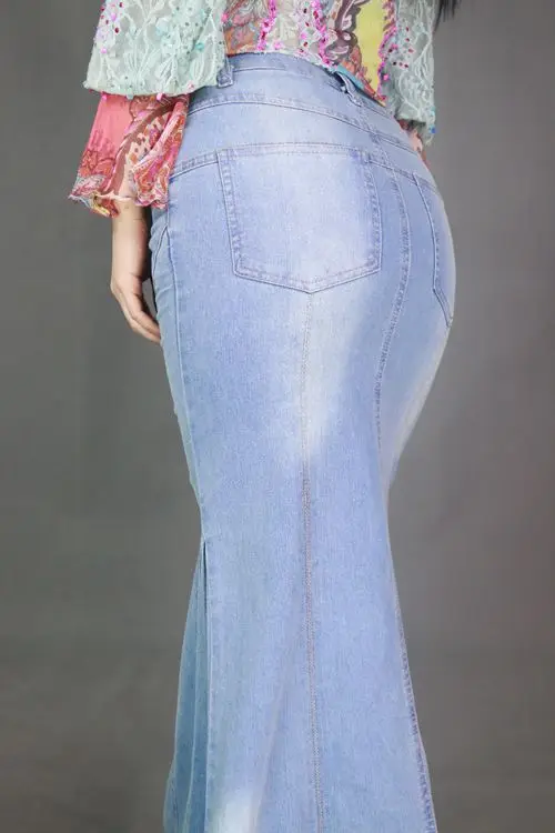 Новинка, женская джинсовая юбка с большим подолом, Русалка, сексуальная облегающая Длинная женская джинсовая юбка, рыбий хвост, макси юбки, S-L, W1533