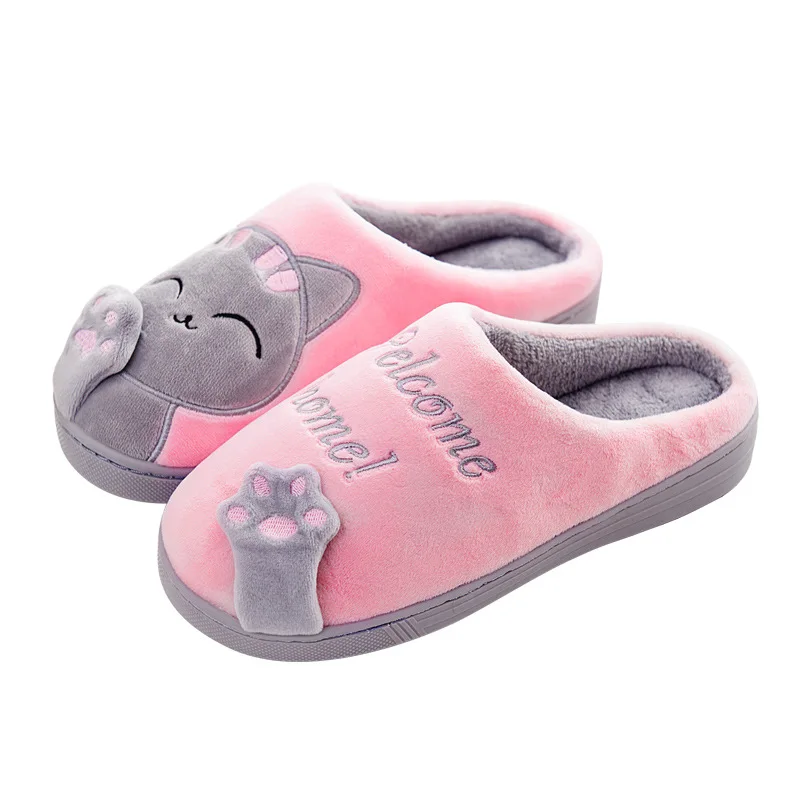 Женские хлопковые тапочки; стильная домашняя теплая обувь на плоской подошве; женские домашние плюшевые тапочки; Нескользящие тапочки для влюбленных; тапочки для спальни - Color: Pink woman