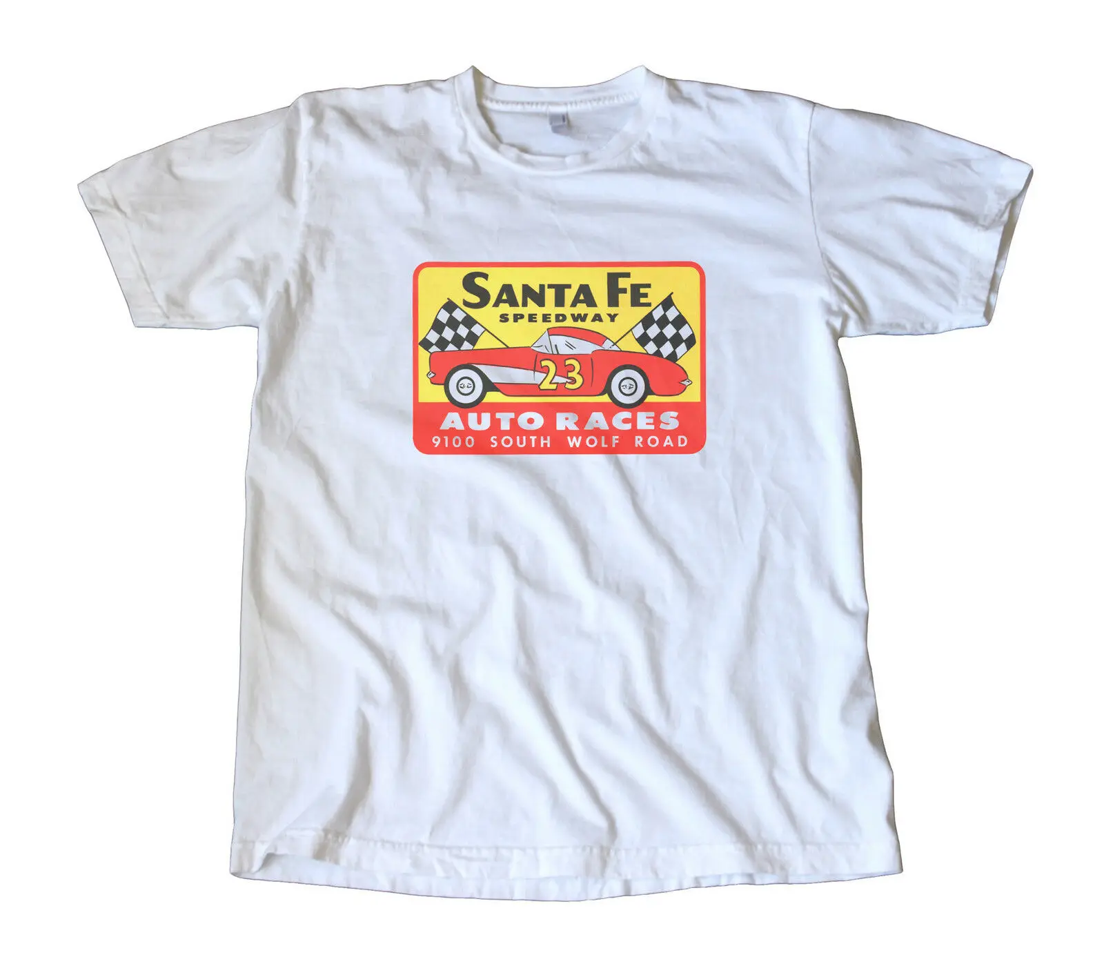 Vintage Santa Fe Speedway Decal T-Shirt - Hot Rod Racing Gasser Corvette | Мужская одежда