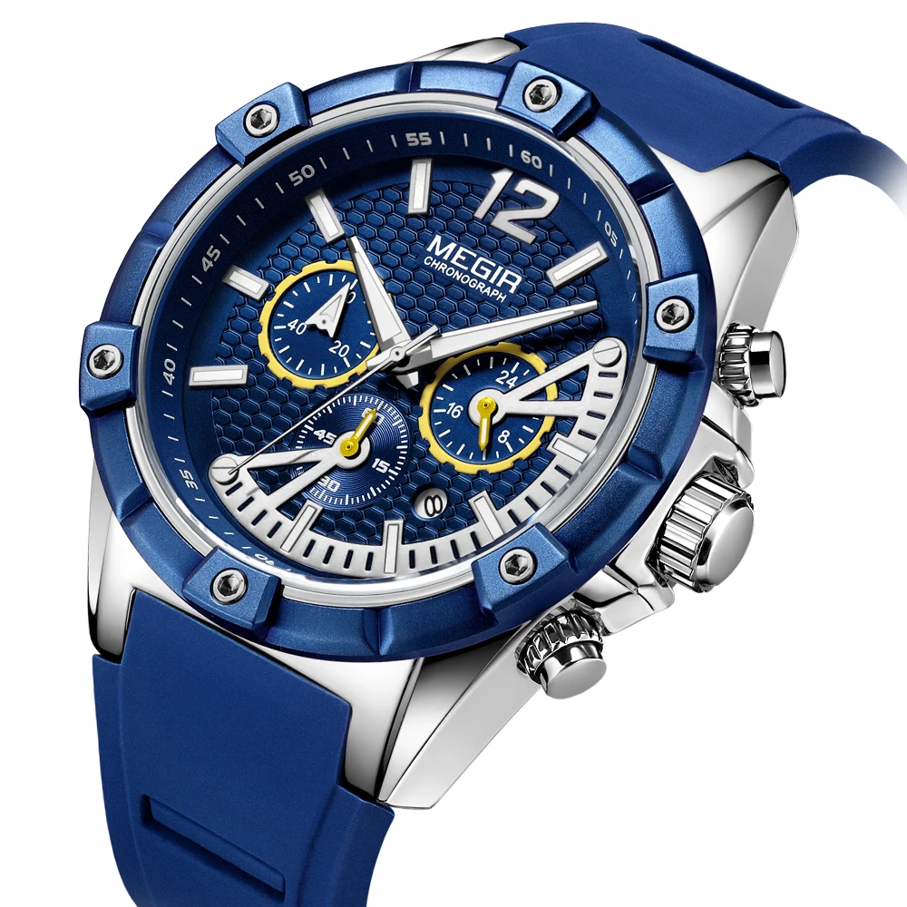 MEGIR Chronograph Men Sport Watch Fashion Silicone Army Military man's